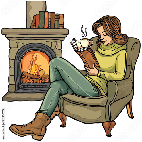 Relaxing by the Fireplace with a Book – Cozy Indoor Scene