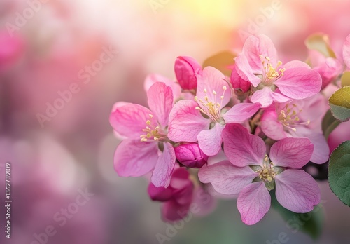 Delicate Pink Blossom with Soft Focus and Gentle Light, Capturing the Beauty of Spring Flowers in a Serene Natural Setting