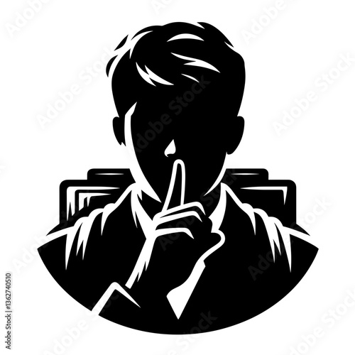 Schoolboy gesturing silence with finger silhouette