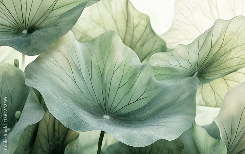 Abstract Lotus Leaf Background with Delicate Veins and Soft Green Tones
