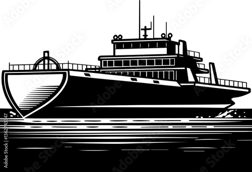 Maritime logistics and shipping in SVG and vector formats.Elegant Monochrome Design of a Modern Ferry on Calm Water