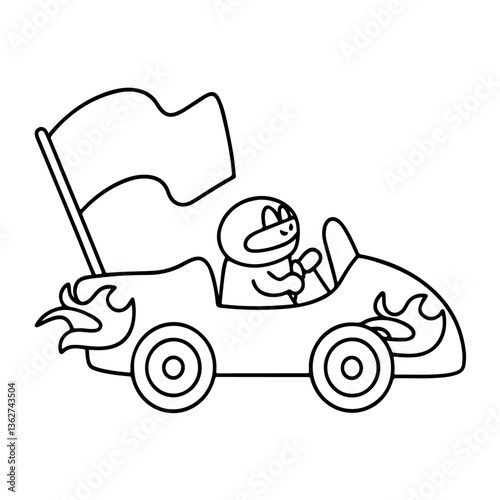 Cartoon illustration of a car on the road and on a white background