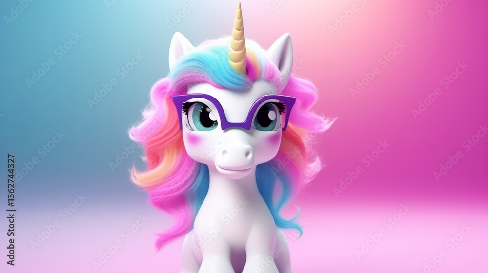 Fototapeta premium Playful unicorn in sunglasses embodying summer vacation vibes, copy space for text