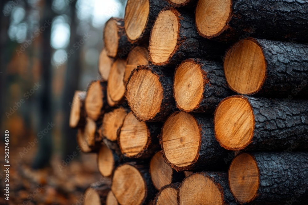 Stacked round firewood logs showing cut ends and natural texture Stacked round firewood logs showing cut ends and natural texture