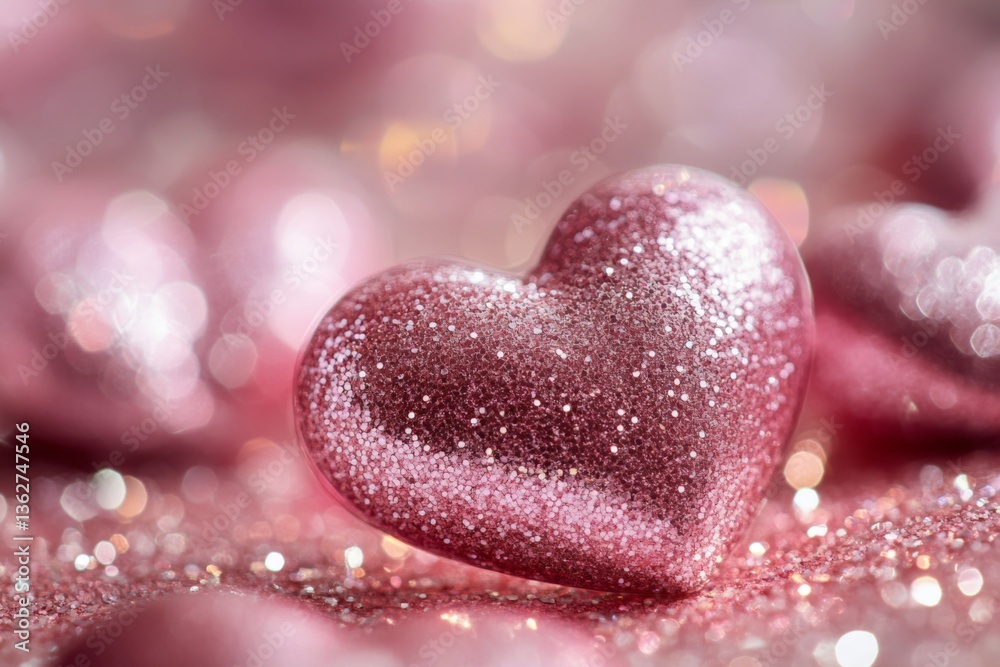 Obraz premium Sparkling pink hearts on a soft surface create an atmosphere of love and celebration during a joyful occasion