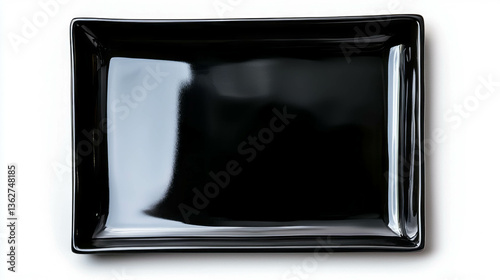 Realistic empty rectangular black lacquer tray for home decor or dining