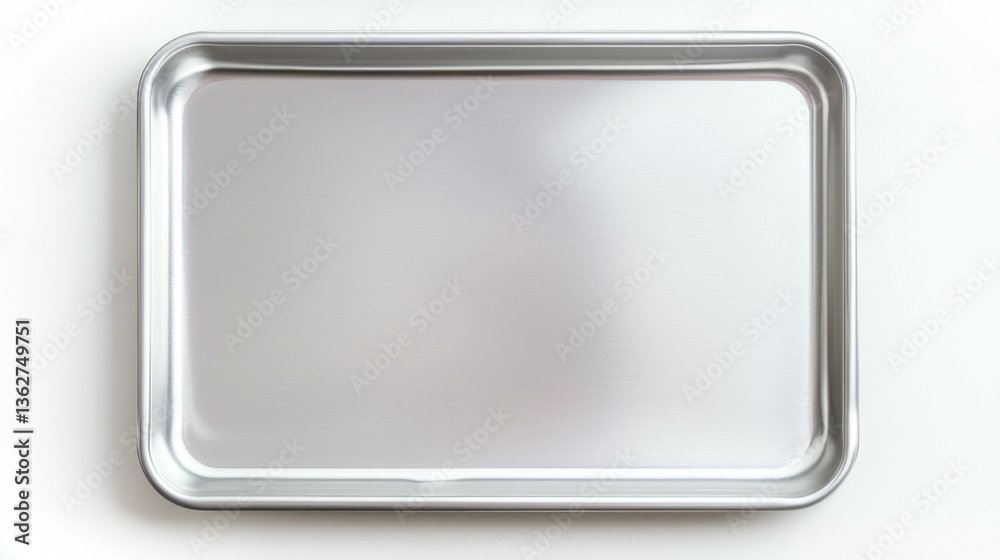 Realistic empty square tin serving tray for kitchen and dining display Realistic empty square tin serving tray for kitchen and dining display