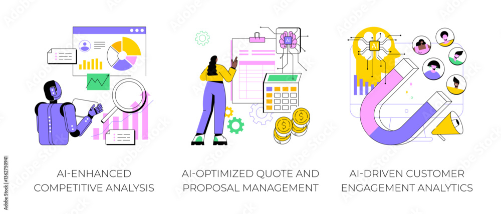 AI in sales management abstract concept vector illustrations.