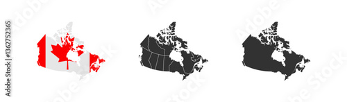 Canada map. Canadian geography border. Cartography region of country. North America.