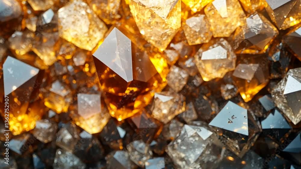 Close-up view of glittering amber and clear crystals, geological texture. Possible use Stock photo for science, education, or jewelry Close-up view of glittering amber and clear crystals, geological texture. Possible use Stock photo for science, education, or jewelry