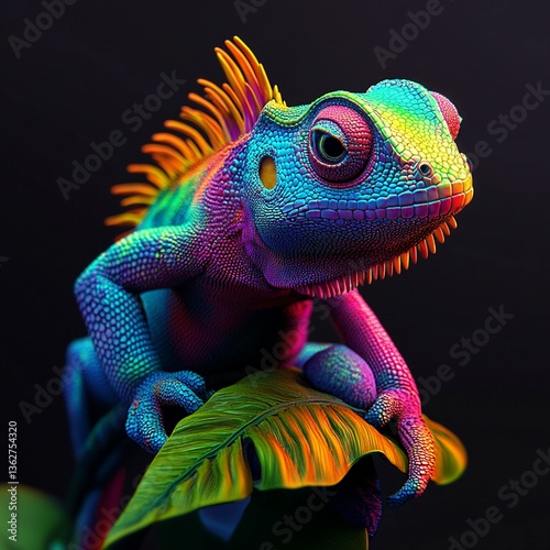 chameleon on a black background