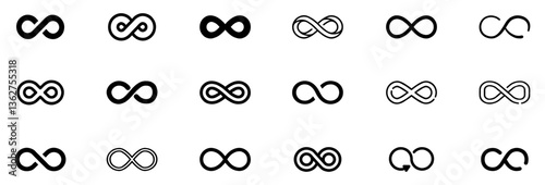Infinity sign. Infinity shape icon. Infinity symbols. Set of infinity icons. Symbols of endless, unlimited, eternal. Vector illustration. EPS 10
