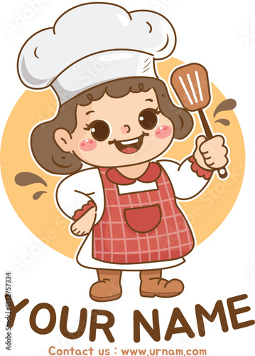 chef girl cooking cartoon logo design