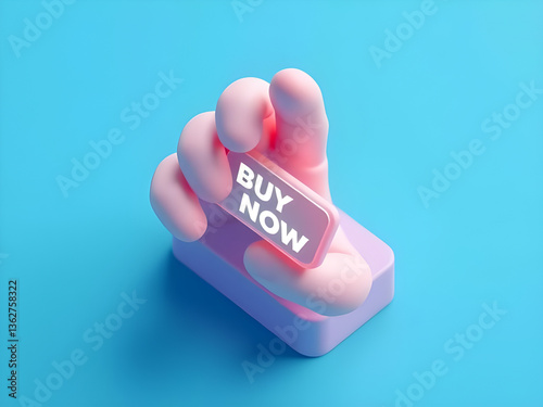 hand holding the buy now button, 3d object, business trend