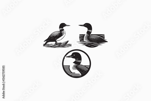 A Common Loon bird vector silhouette black and white image made by adobe illustrator. eps