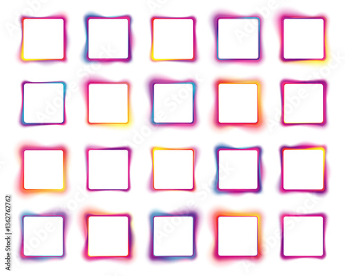 PNG blue glasses frame colours glow glowing neon gas border round bright luminescent isolated white transparent cut-out vector icon buttons web design blank illustration element signs square empty 