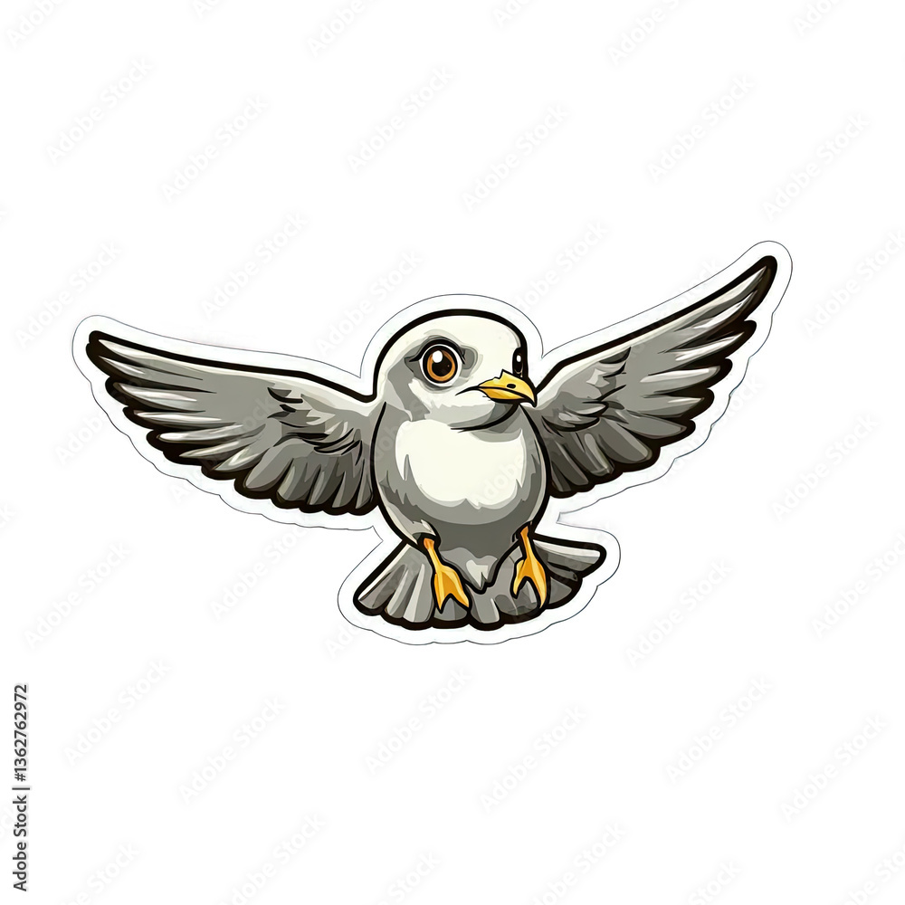 Obraz premium Adorable Cartoon Bird in Flight, Cute Avian Sticker Design