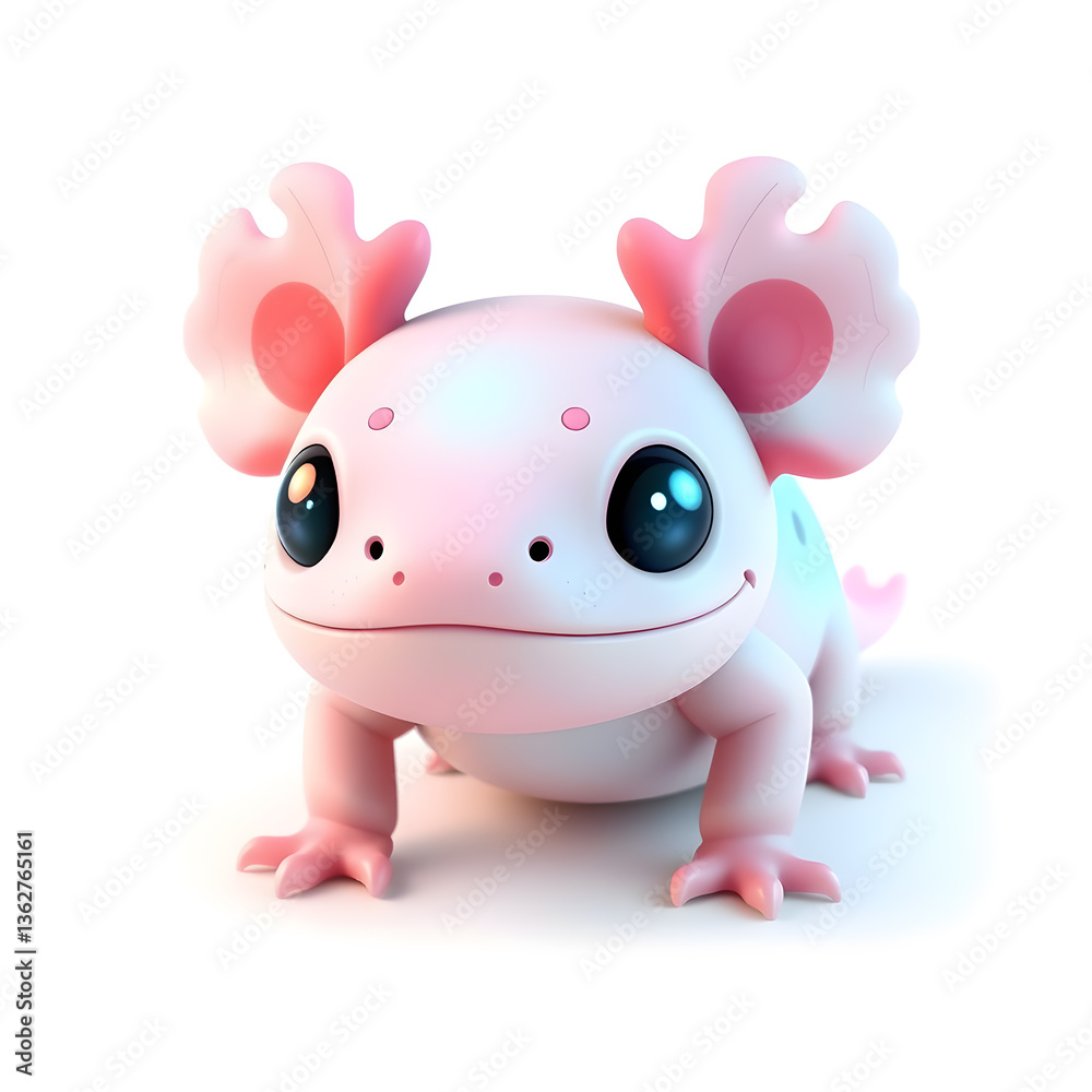 Axolotl – 3D baby axolotl, tiny frilly gills, soft round body, big glowing eyes, pastel pink and turquoise tones, white background Generative AI Axolotl – 3D baby axolotl, tiny frilly gills, soft round body, big glowing eyes, pastel pink and turquoise tones, white background Generative AI