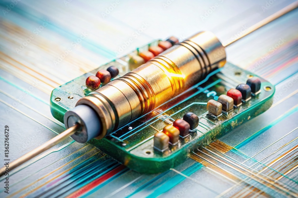 Naklejka premium Double Exposure: Variable Resistor & Abstract Circuitry on White