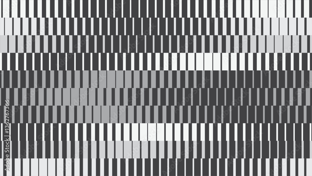 Perfect Graphic Design For Motion Background. Abstract Vector Metallic Halftone Line Gradient With Vertical Grayscale Stripes