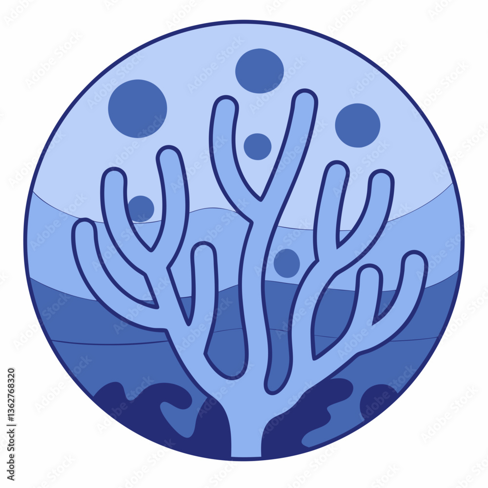 Coral silhouette in flat blue style with ocean background Coral silhouette in flat blue style with ocean background