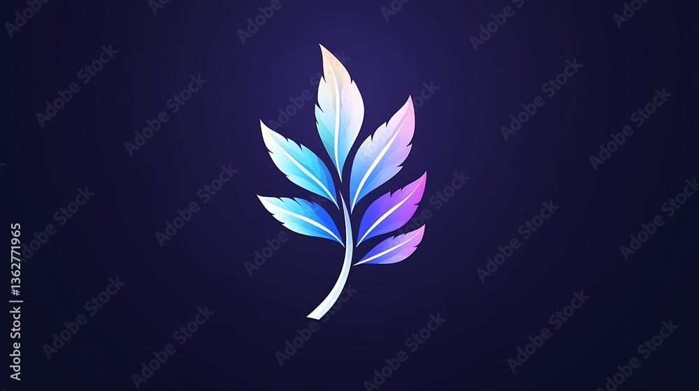Elegant gradient leaves on a dark blue backdrop, nature digital artwork Elegant gradient leaves on a dark blue backdrop, nature digital artwork
