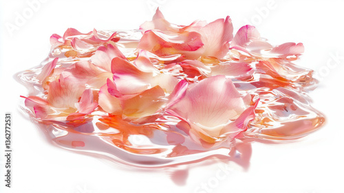 Delicate sakura petals floating on clear liquid surface for tranquil spring design