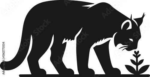 Vector silhouette of a bobcat animal 