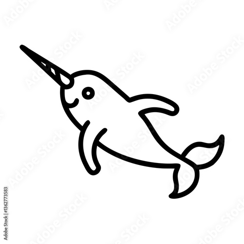 Narwhal outline illustration with horn and fins