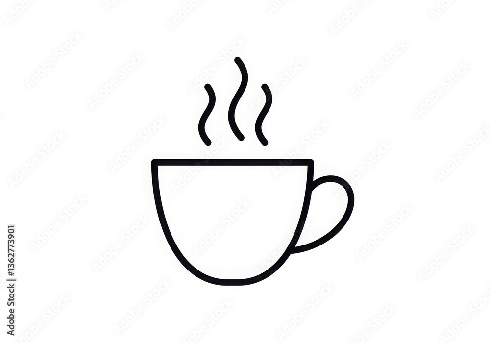 A simple line drawing of a coffee cup with steam rising from it on a plain white background A simple line drawing of a coffee cup with steam rising from it on a plain white background