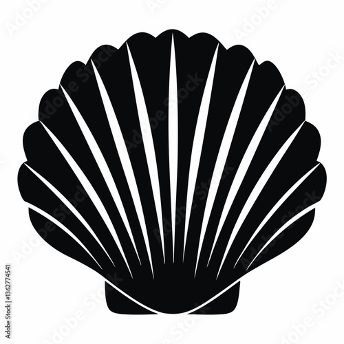 Sea shell silhouette in black on white background