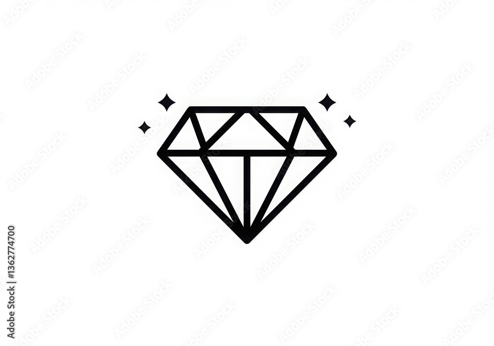 A simple line drawing of a diamond with sparkles on a white background illustration design art A simple line drawing of a diamond with sparkles on a white background illustration design art