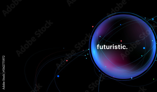 Futuristic Digital Sphere with Data Orbits and Glow Effects, Innovation and AI