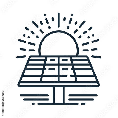 Solar panel with sun rays in a minimalist style  