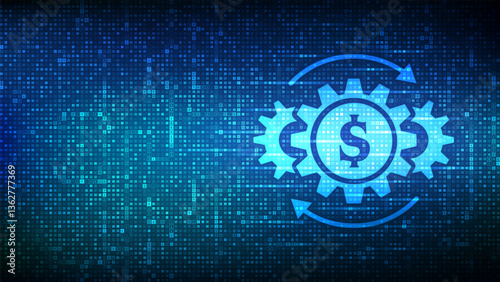 Asset management icon made with currency symbols. Fintech. Business investment banking payment technology concept. Dollar, euro, yen, pound icons. Background with currency signs. Vector illustration.