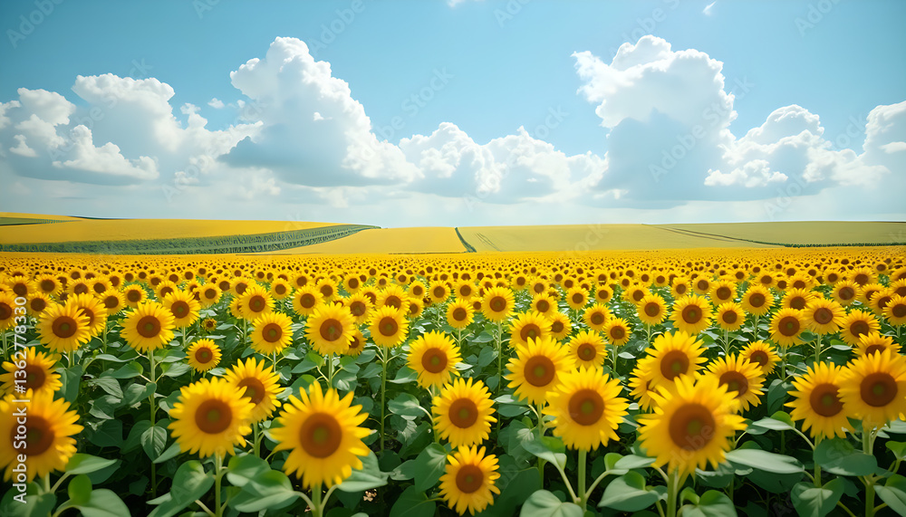 Fototapeta premium a large field of sunflowers under a blue sky