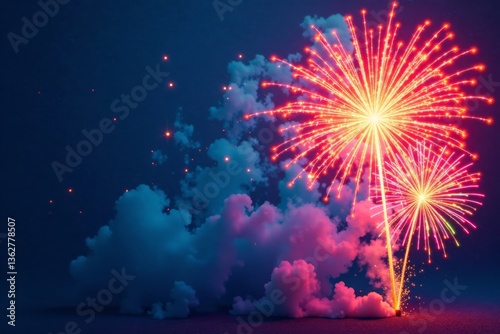Colorful fireworks exploding in a watercolor style background with crackling firecrackers , fireworks, summer