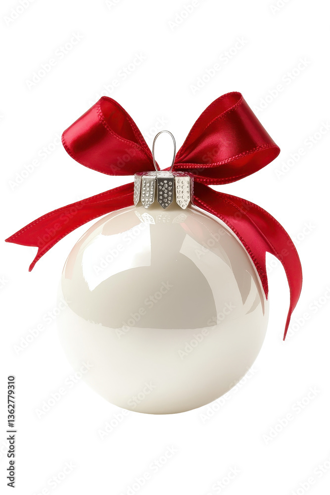Isolated White Christmas Ornament with Red Ribbon Isolated White Christmas Ornament with Red Ribbon