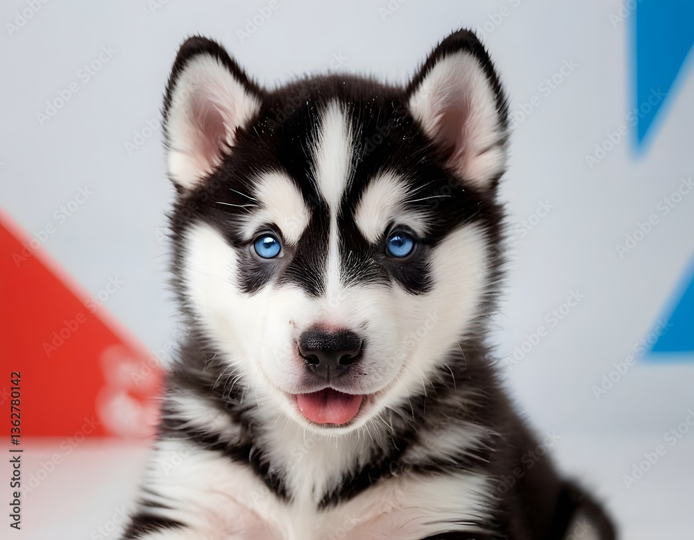 Adorable Siberian Husky Puppy with Blue Eyes on White Background Adorable Siberian Husky Puppy with Blue Eyes on White Background