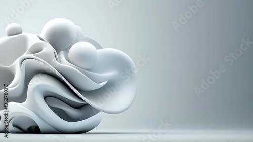 Abstract White 3D Render: Fluid Sculptures in Soft Light AI Generated