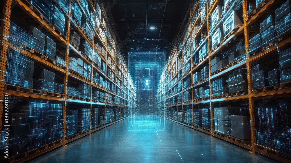 Fototapeta premium Digital Warehouse: Smart Inventory Management and Technology Integration