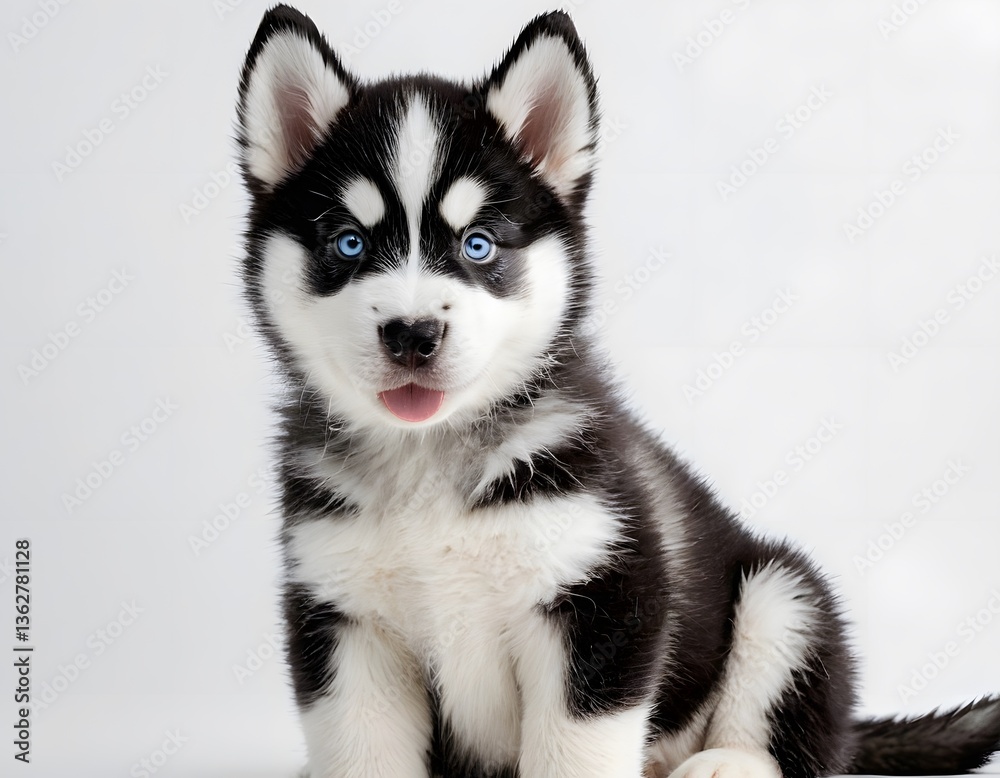 Adorable Siberian Husky Puppy with Blue Eyes on White Background Adorable Siberian Husky Puppy with Blue Eyes on White Background