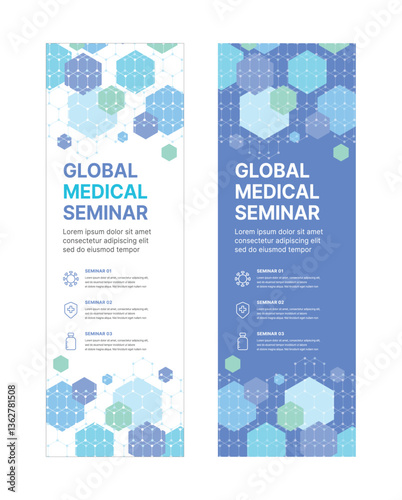 A set of business banner design templates in modern, geometric, abstract pattern style for medical, hospital concept seminars, workshops, conferences, presentations, etc.
