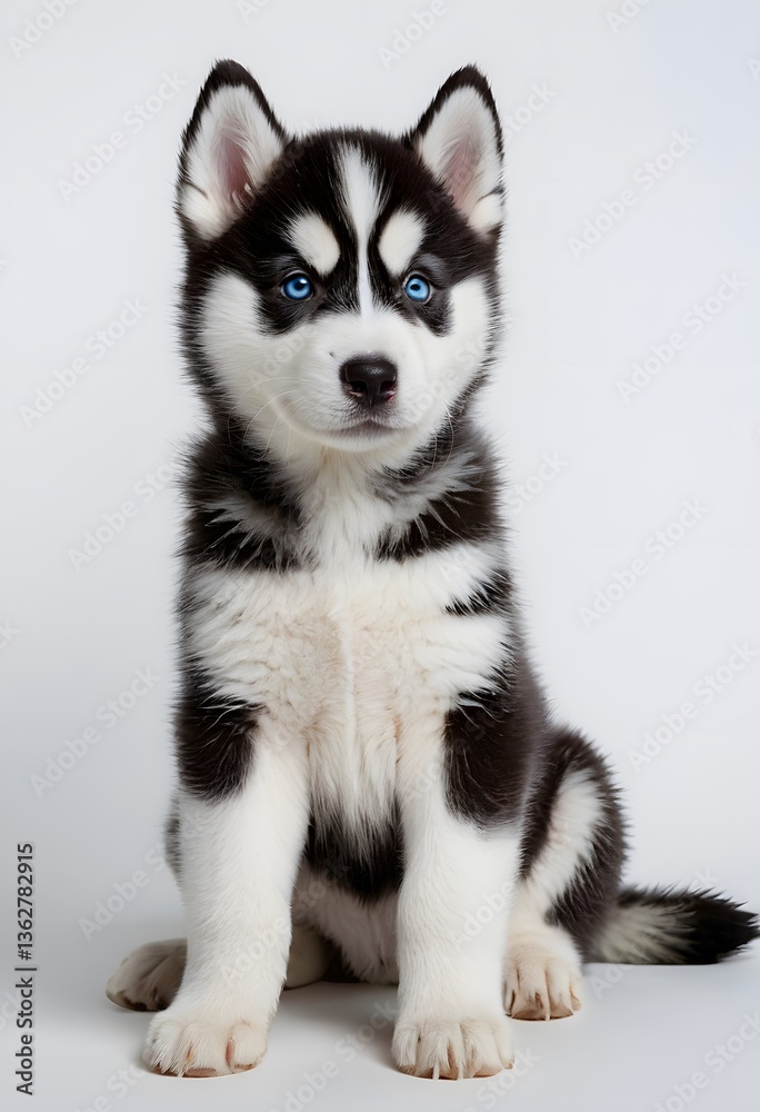 Adorable Siberian Husky Puppy with Blue Eyes on White Background Adorable Siberian Husky Puppy with Blue Eyes on White Background