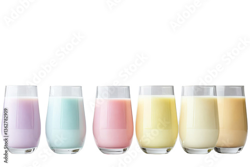 Colorful drinks in glasses arranged on a transparent background