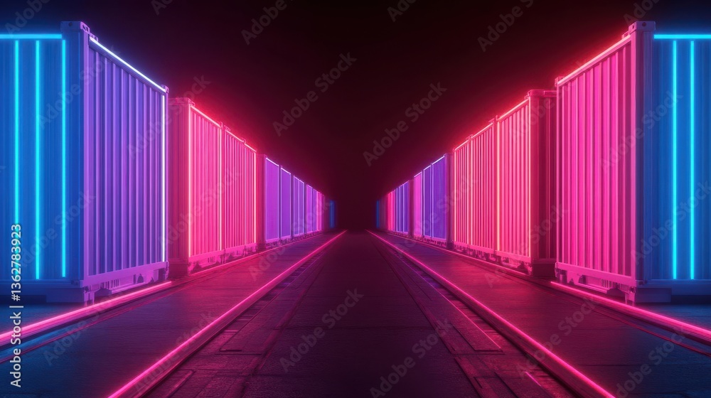 A neon-themed concept art of a high-tech logistics and transport system A neon-themed concept art of a high-tech logistics and transport system