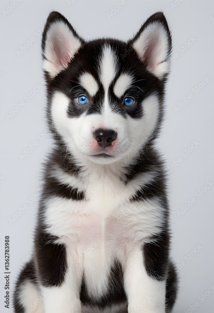 Adorable Siberian Husky Puppy with Blue Eyes on White Background Adorable Siberian Husky Puppy with Blue Eyes on White Background