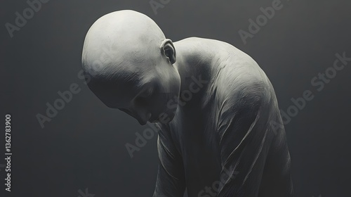 Young man looking at the camera and the sea with a focus on anatomy, beauty, and health, with elements of 3D illustration and medical context
