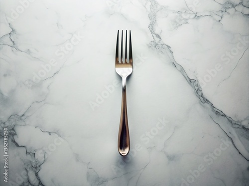 Monochrome Flatlay: Fork Reflection on Marble - Modern Minimalist Still Life