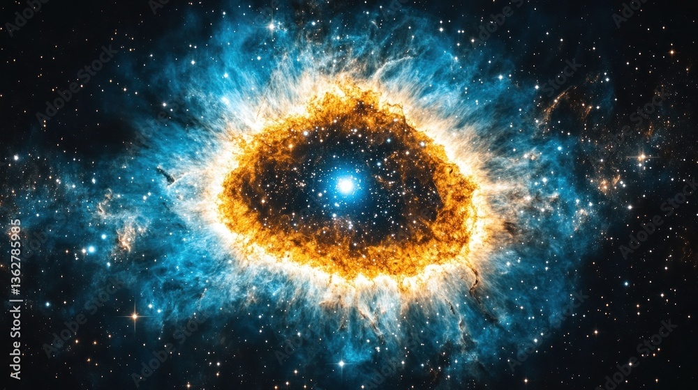 Cosmic Ring Nebula: A Celestial Tapestry of Blue and Gold Cosmic Ring Nebula: A Celestial Tapestry of Blue and Gold
